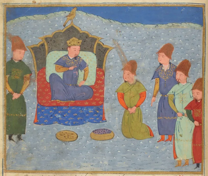 Later manuscript illustration representing Batu Khan enthroned
